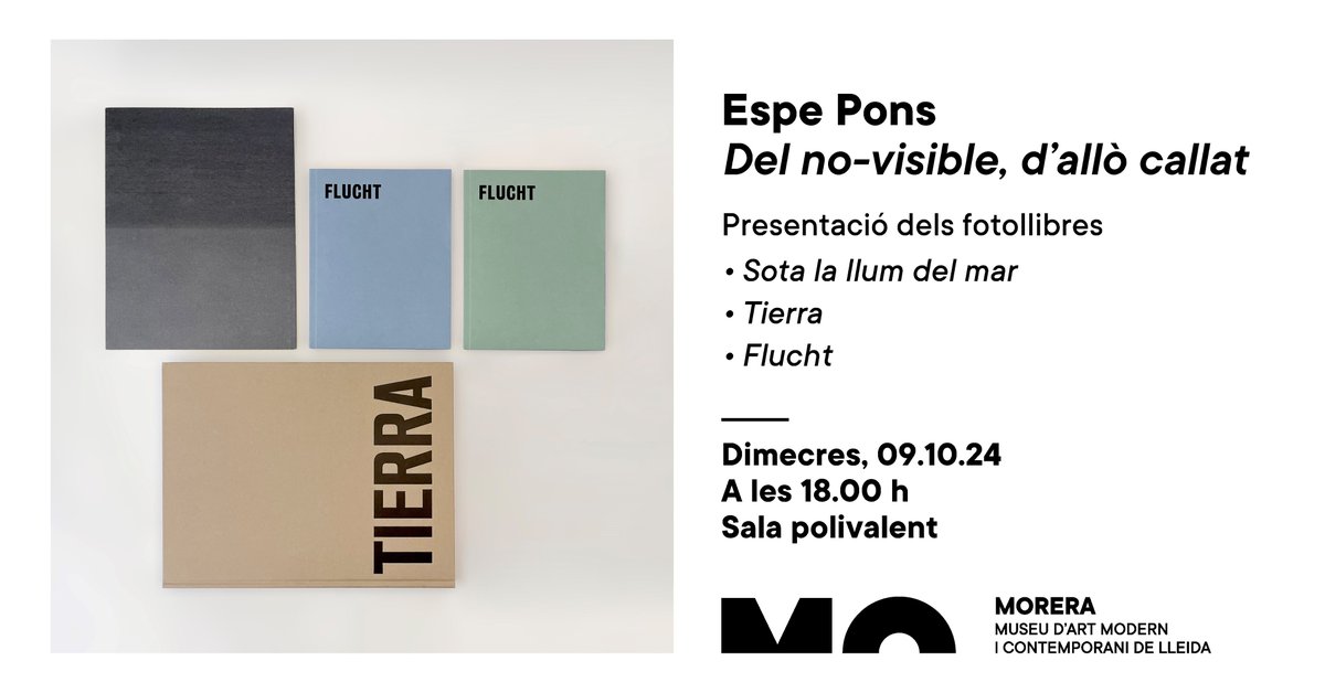 El proper 9 d'octubre a les 18.00h es realitzarà la presentació dels fotollibres Sota la llum del mar, Tierra i Flucht, de l’autora <a href="/espe_pons/">espeponsstudio</a> al <a href="/MuseuMorera/">MORERA</a>. Es tracta d'una proposta visual, artística, històrica i social al voltant de les víctimes de la Guerra Civil.