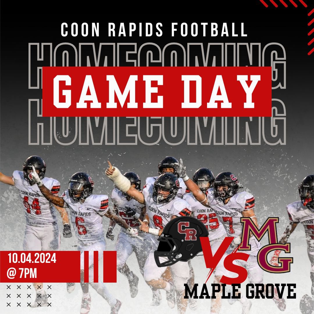 Football_CRHS's tweet photo. GAME DAY!!! The Cardinals take on top ranked Maple Grove for homecoming tonight at 7:00 pm. Looking forward to playing in front of @Card_NationCR and having a great night! 
#WeAreCR #WinningEffort 

🎟️ https://t.co/rJFuQk45el https://t.co/2p36K45VX2