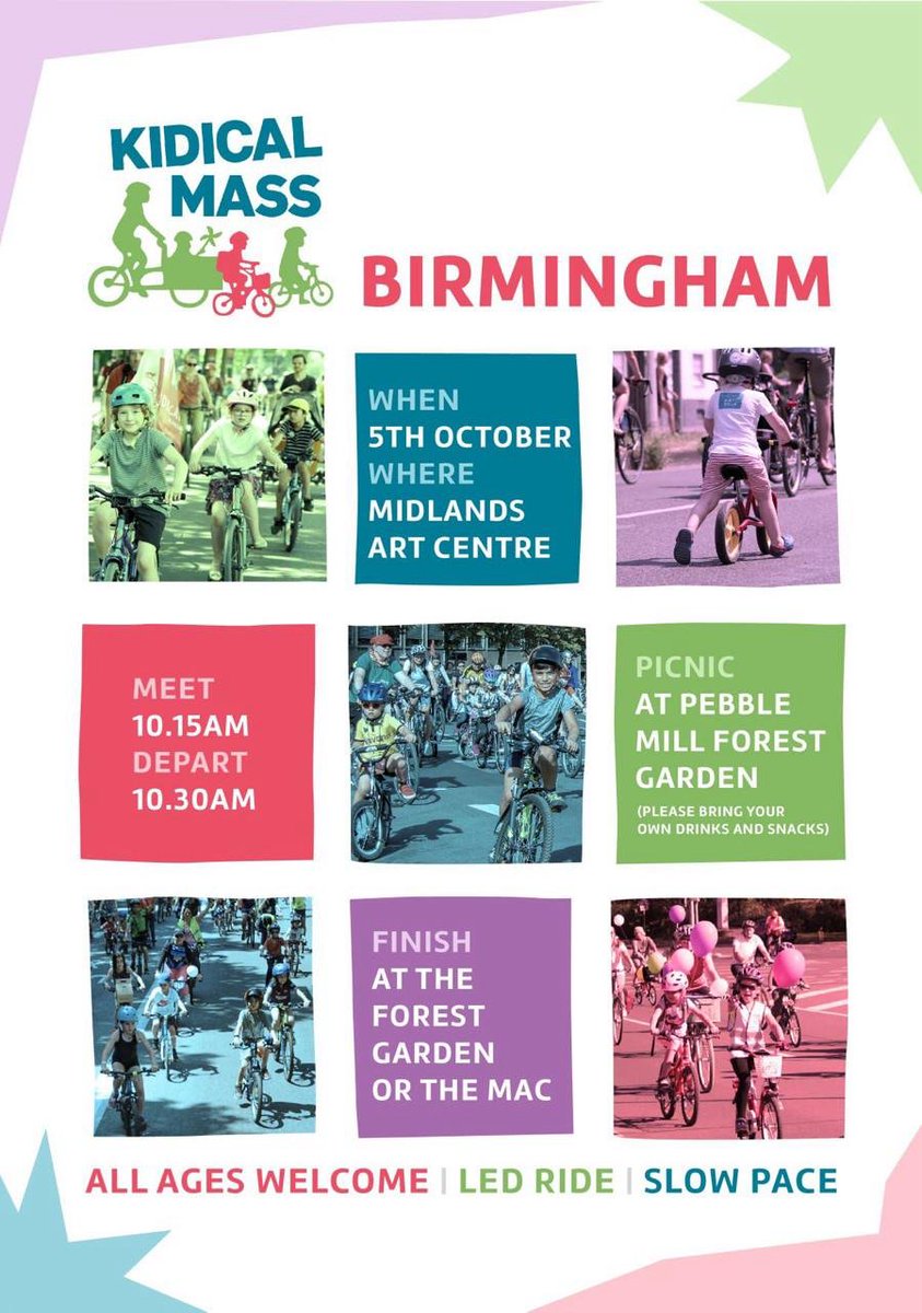 Kidical Mass happening at 10.15 tomorrow morning (Saturday 5th Oct), leaving from the MAC in Cannon Hill Park. #Birmingham