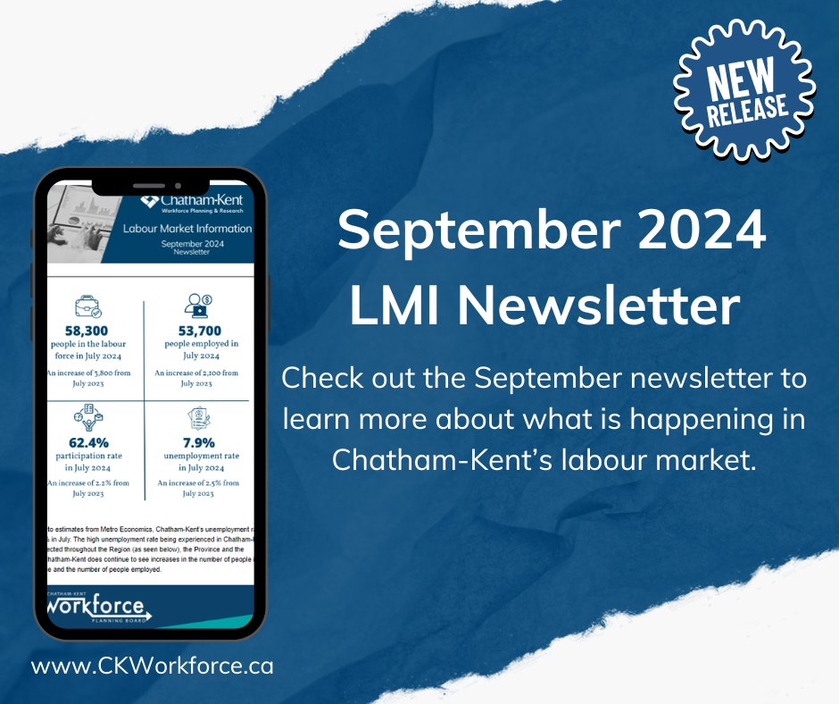 CKWorkforce's tweet image. The September edition of the Chatham-Kent Labour Market Information Newsletter is now available! Learn more about what is happening in our local labour market by visiting:
mailchi.mp/32d0b58683c0/s…]

#CKWorkforce #CKOnt