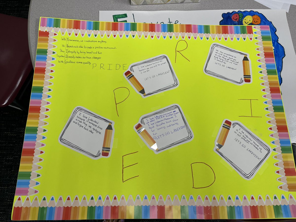 LakeviewCounsel's tweet photo. Two brand new 5th graded students to our school made a poster for us to display! This is an example of how our core values make us who we are and how connected our students feel! #gotLakeviewPRIDE @LVLionsDen @CharacterDotOrg https://t.co/cMonSN6BEo