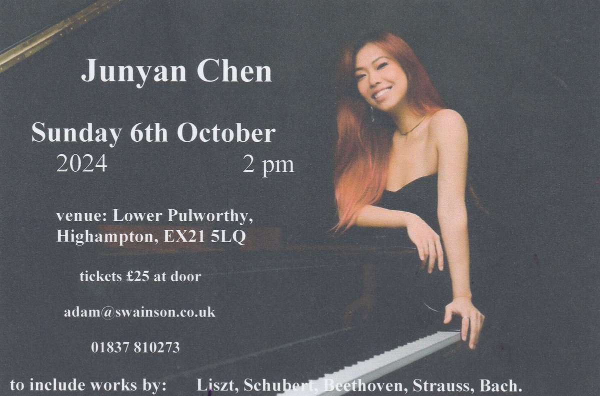 WhidAutumnFest's tweet image. Don't miss this concert tomorrow afternoon by star pianist & recent @leedspiano winner Junyan Chen in Highampton!
junyanchenpianist.com