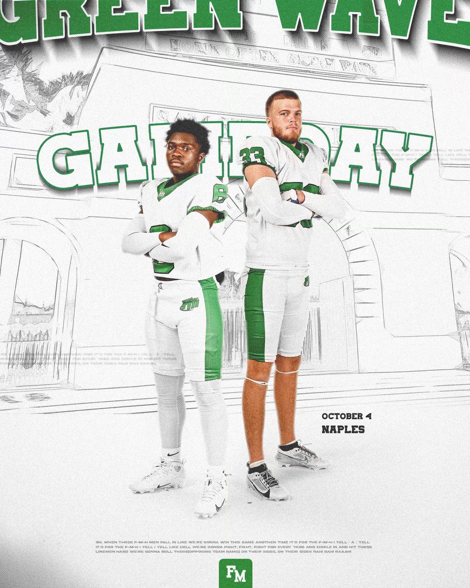 #LetsGoBigGreen #Fridaynightlights FM vs NAPLES @ 7:30 #EdisonStadium #SamSirianniField