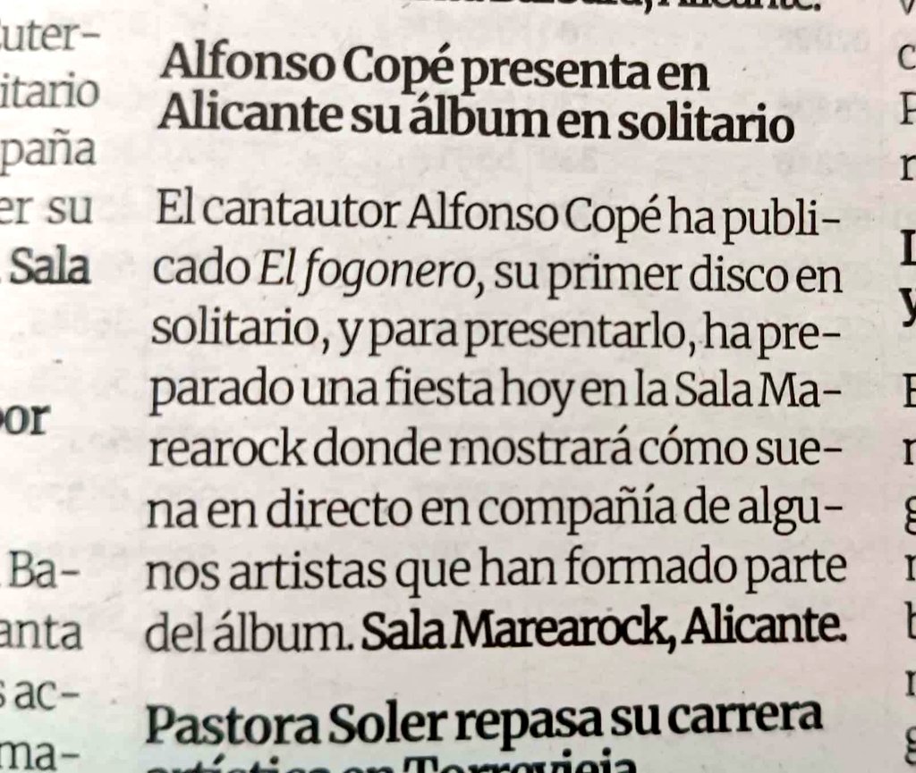 En el <a href="/inf_cultura/">INFORMACIÓN_cultura</a> de hoy. 

El concierto de presentación del disco "El fogonero" de nuestro <a href="/AlfonsoCope_/">Alfonso Copé</a>. 

Esta noche a las 23.00h en la <a href="/salamarearock/">Sala Marearock</a>
