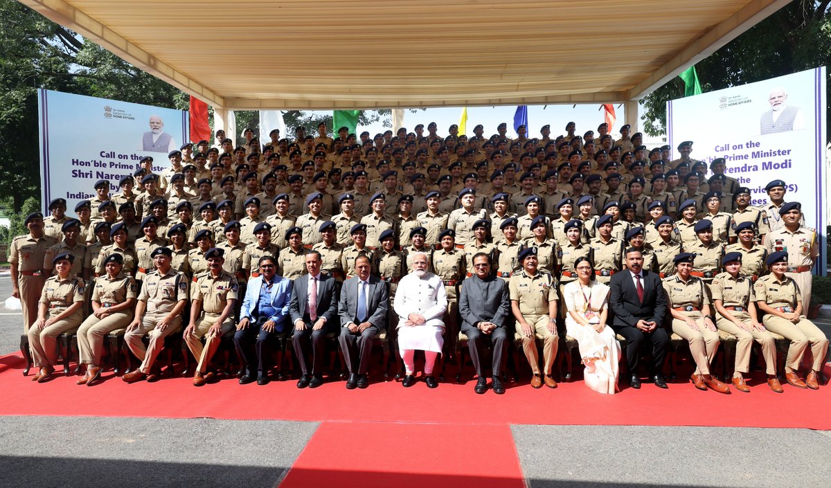 narendramodi's tweet photo. Interacted with IPS Probationers of 76 RR earlier today. Wished them the very best in their endeavour of serving people. Discussed how policing has changed over the years and how it has become important to tackle new challenges like cyber crime. @svpnpahyd https://t.co/scEoj2mPZ8