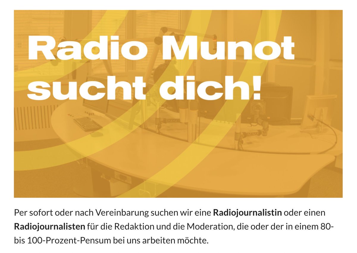 Wir suchen Verstärkung:
radiomunot.ch/radio/radiomen…
#job #radiomunot #schaffhausen