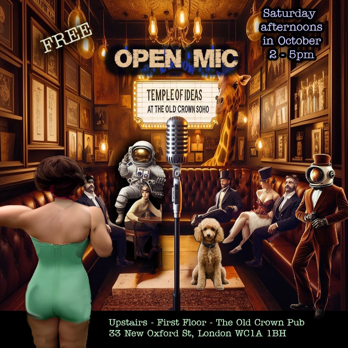 TempleOfIdeas's tweet photo. Open-mic tomorrow at 2 PM at The Old Crown Pub, Soho (33 New Oxford St, London)! Music, poetry, comedy, & karaoke! Performers, arrive early for a spot. Free entry & good vibes—let’s pack the place! 🎤🍻 @LDNmusic @TimeOutLondon @LondonEvents #OpenMic #Soho #LondonEvents #LiveMusic #Karaoke #Poetry