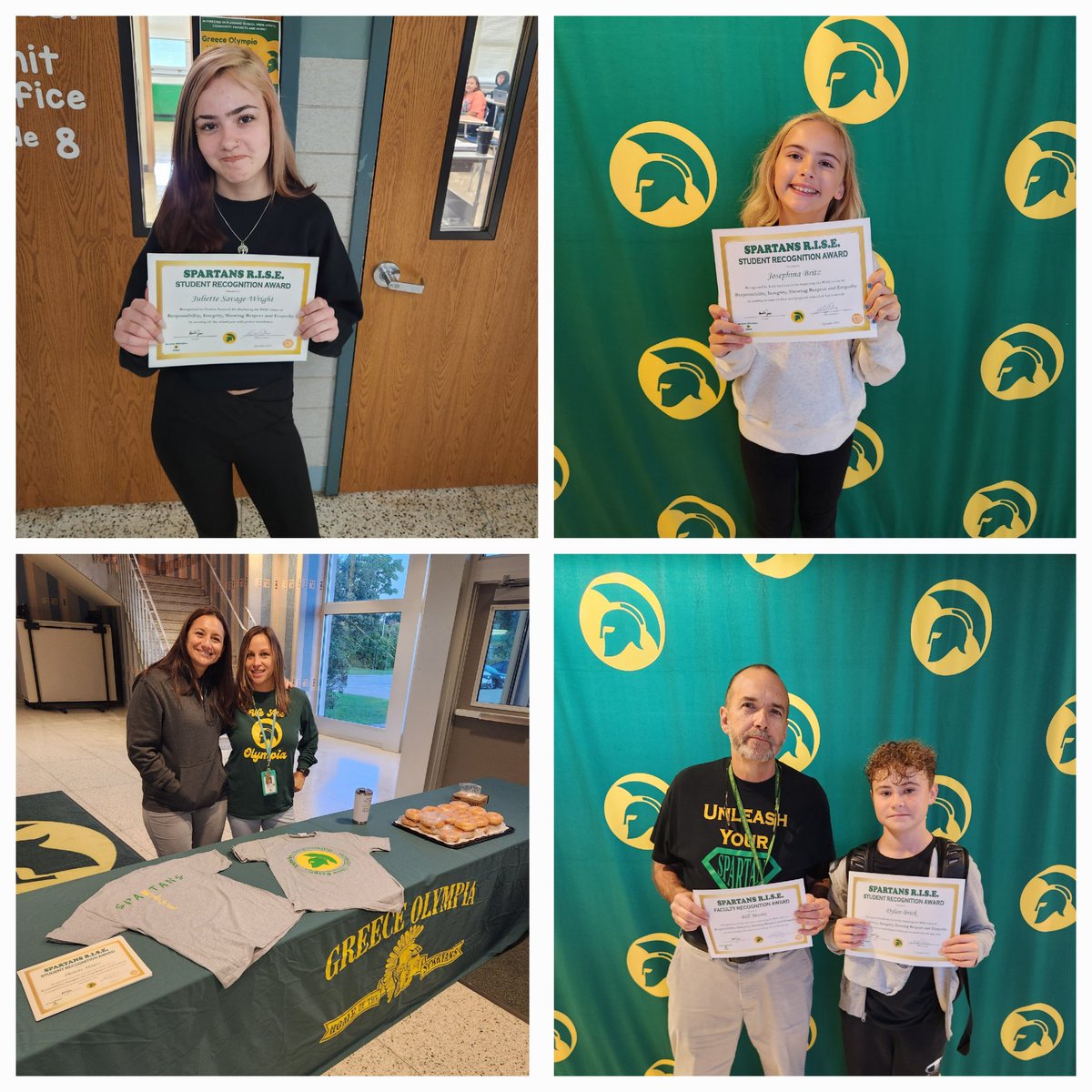 GreeceOlympia's tweet photo. Let's take a moment to congratulate these Spartans (staff and students) for being recognized by staff for demonstrating Responsibility, Integrity, Showing Respect and/or Empathy (R.I.S.E.)! #GreatThingsHappenAtOLY #WeAreOlympia @GCSDsuper @MrJonesOLY https://t.co/8uhH3rFZAS