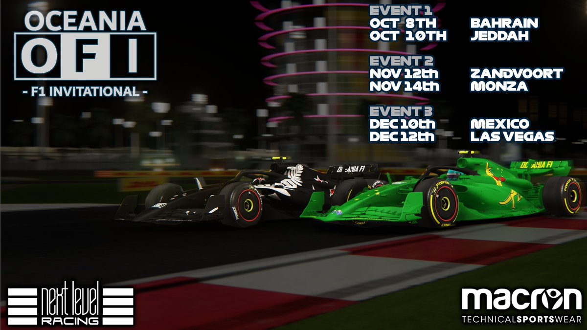 OFI IS BACK !!
Starting Tuesday 8th October, Oceania's FASTEST will kick off their pursuit to be crowned the regions very best.  Proudly supported by our friends at <a href="/nextlvlracing/">Next Level Racing</a> 
#F124