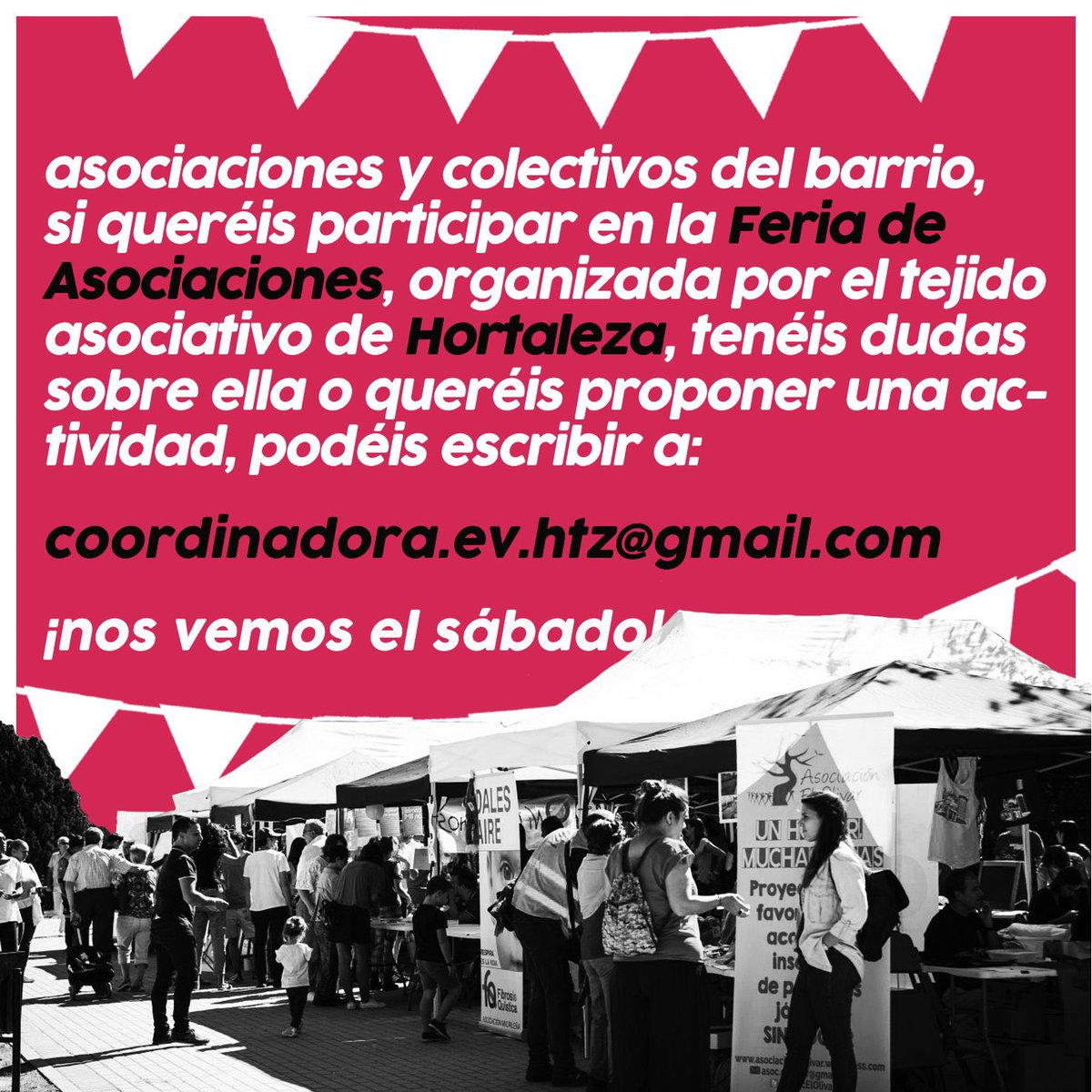 Juventud Antifascista de Hortaleza (@jahortaleza) on Twitter photo Muchos años han sido los que hemos participado, junto al tejido vecinal de Hortaleza, en la feria de asociaciones de <a href="/JMDHortaleza/">Distrito Hortaleza</a>
Tras los ataques de <a href="/davidperez/">𝔻𝕒𝕧𝕚𝕕 ℙ𝕖𝕣𝕖𝕫 𝔾𝕒𝕣𝕔𝕚𝕒</a> a las asociaciones, organizamos nuestra propia feria participativa.
Os esperamos mañana enfrente de <a href="/AVLaUnion/">AV La Unión Hortaleza</a> Muchos años han sido los que hemos participado, junto al tejido vecinal de Hortaleza, en la feria de asociaciones de <a href="/JMDHortaleza/">Distrito Hortaleza</a>
Tras los ataques de <a href="/davidperez/">𝔻𝕒𝕧𝕚𝕕 ℙ𝕖𝕣𝕖𝕫 𝔾𝕒𝕣𝕔𝕚𝕒</a> a las asociaciones, organizamos nuestra propia feria participativa.
Os esperamos mañana enfrente de <a href="/AVLaUnion/">AV La Unión Hortaleza</a>
