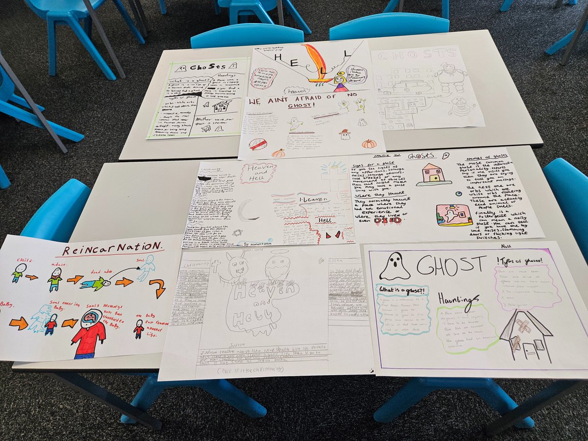 A sample of some of the life after death posters made by pupils in 2W, 2U and 2Y this week! 😊