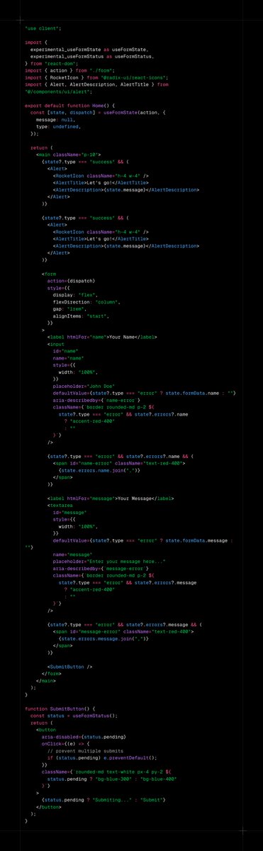 Built a form in <a href="/nextjs/">Next.js</a> that works before JS loads, queues submissions during hydration, and prevents page refreshes after. 

Server-side validation + client-side UX = butter-smooth forms