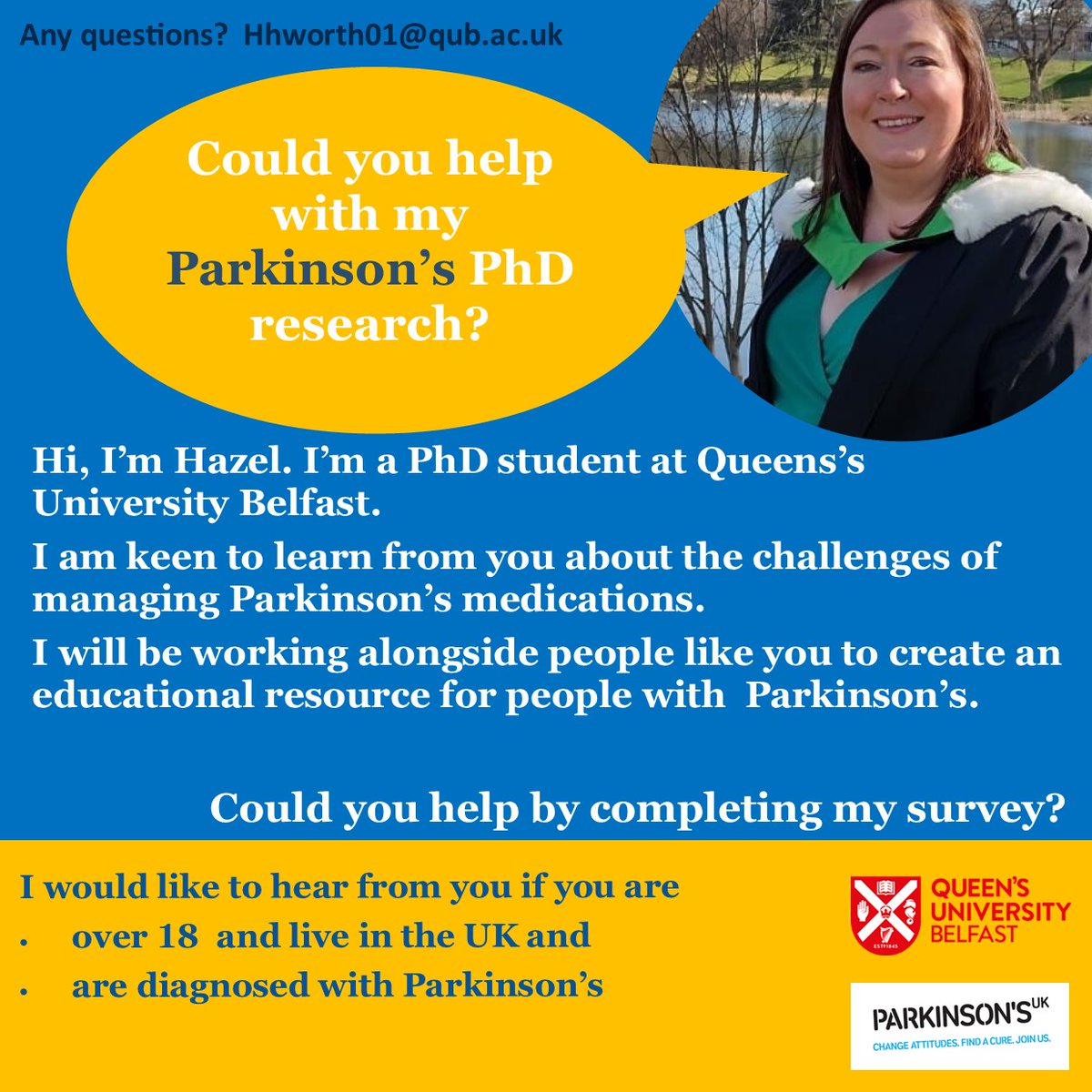 If you live with Parkinson's in the UK please complete this survey about your experiences of managing medications. The results will help build a digital resource to support people with #Parkinsons medication management. You can access the survey at  forms.office.com/e/Z7wqXaW7Na