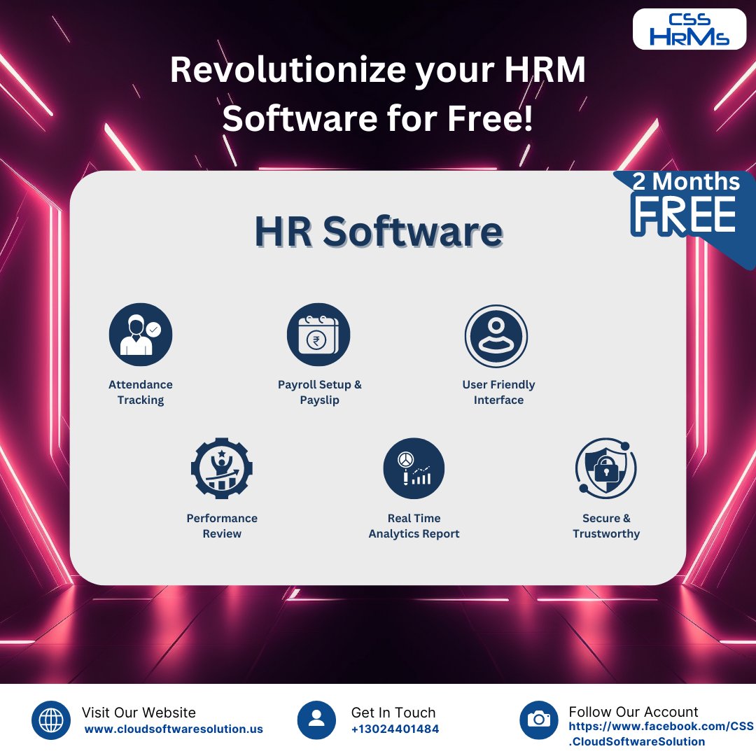 cloudsoftwareUS's tweet image. Revolutionize your HRM Software for Free! Visit Our Website : cloudsoftwaresolution.us. For more details please connect us on Email: marketing@cloudsoftwaresolution.in info@cloudsoftwaresolution.in Contact Number :+91 96064 48356