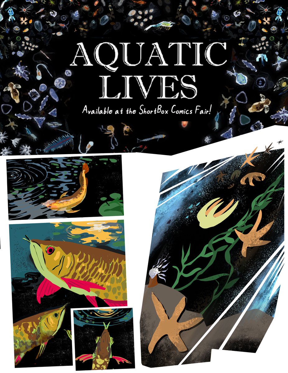 My full-color comic AQUATIC LIVES is out now for the ShortBox Comics Fair this month! It has 3 stories about underwater life:

- A plankton's existential crisis
- A starfish fearing for its life in a tide pool
- A silent comic about the life of a pet fish

Check it out today!