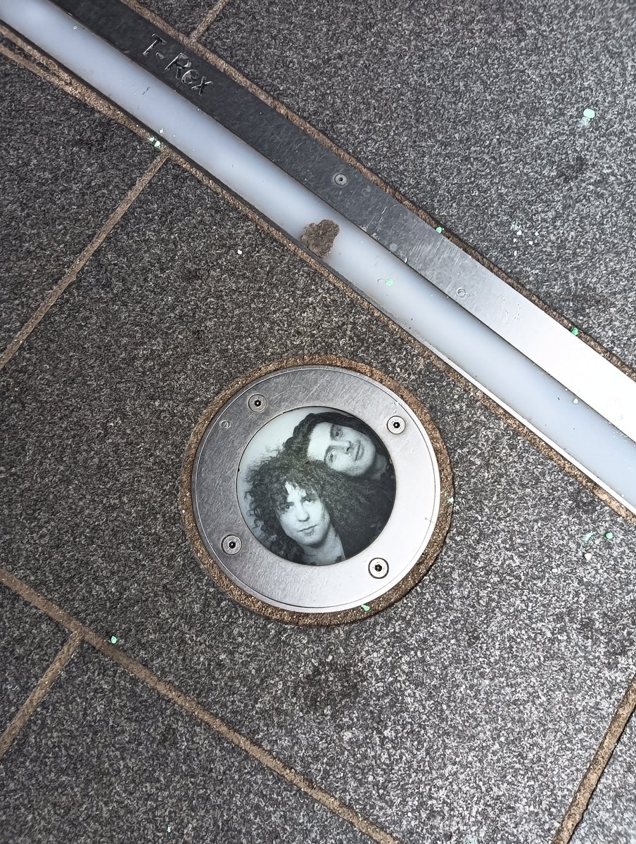 Cool surprise when I saw this embedded in the pavement outside the Globe Theatre in Stockton on Saturday, commemorating T Rex playing there when it was the Arc Theatre on the Electric Warriors tour.