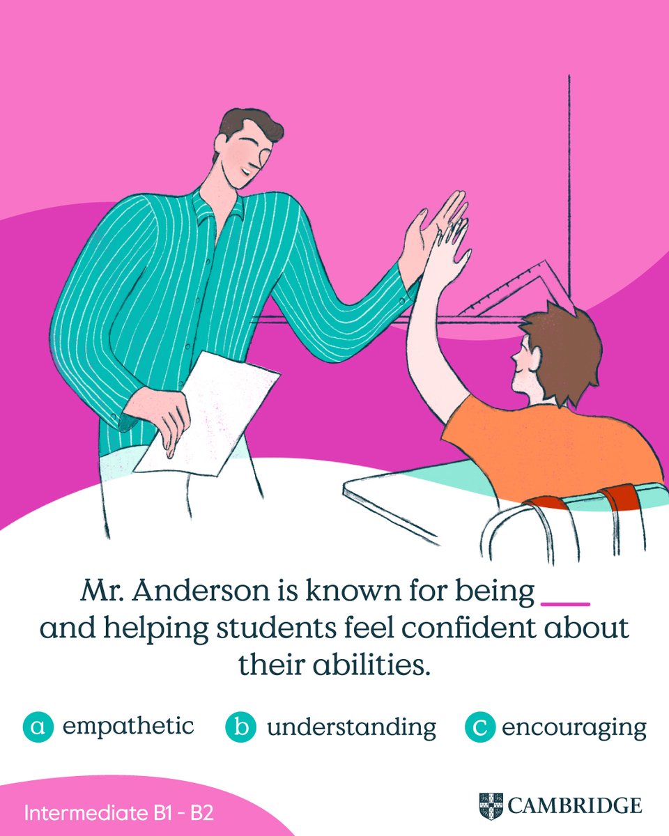 CambridgeEngSP's tweet image. 📝 Test your knowledge! Fill in the blank with the correct adjective to describe Mr. Anderson.
#Cambridge #LearnEnglish #GrammarQuiz