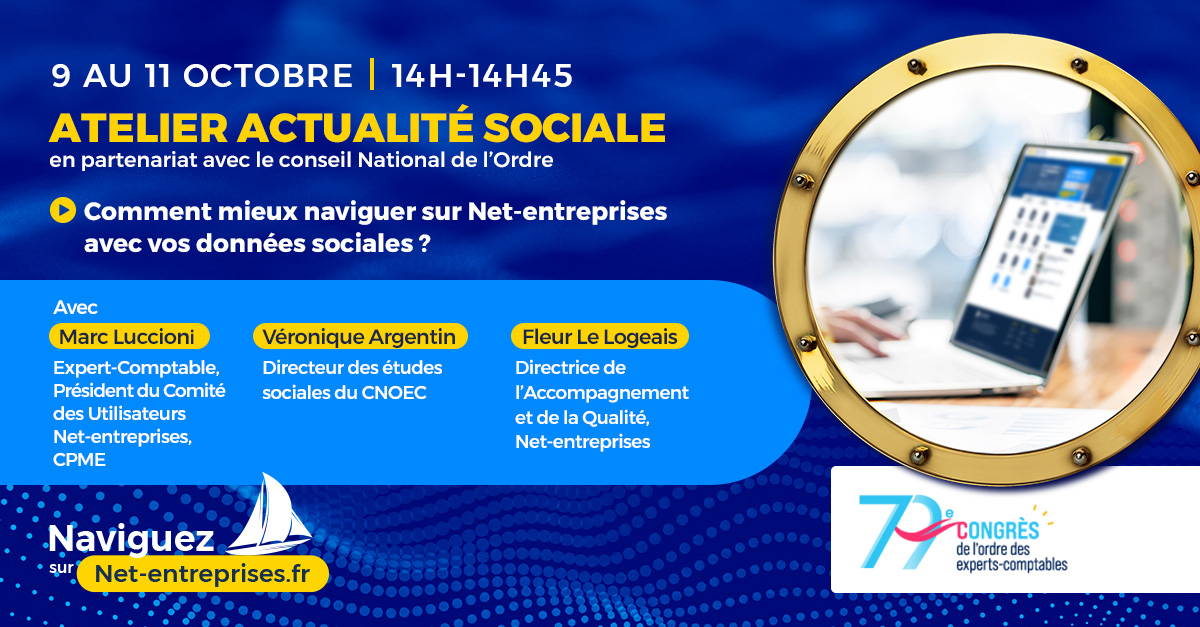 net_entreprises's tweet photo. #expertscomptables
Apprenez à mieux naviguer sur https://t.co/eYU8Fwk2rf avec vos données sociales
Participez à l’atelier « Actualité sociale » animé par net-entreprises en partenariat avec le @CNOEC
RDV le 10/10 à 14h à Marseille stand P53 ! https://t.co/AkOJSjEZFJ