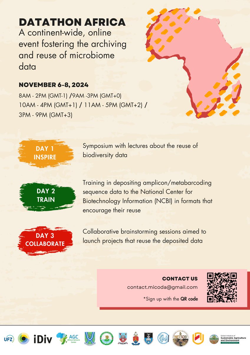 AGCUM6P's tweet photo. 🌍
Join the DATATHON AFRICA symposium on November 6-8, 2024, that delves into the reuse of biodiversity data, with an emphasis on training for depositing amplicon/metabarcoding sequence data to NCBI and fostering new collaborative projects.https://t.co/7kuA0JdggR https://t.co/ua9cEHeDyQ