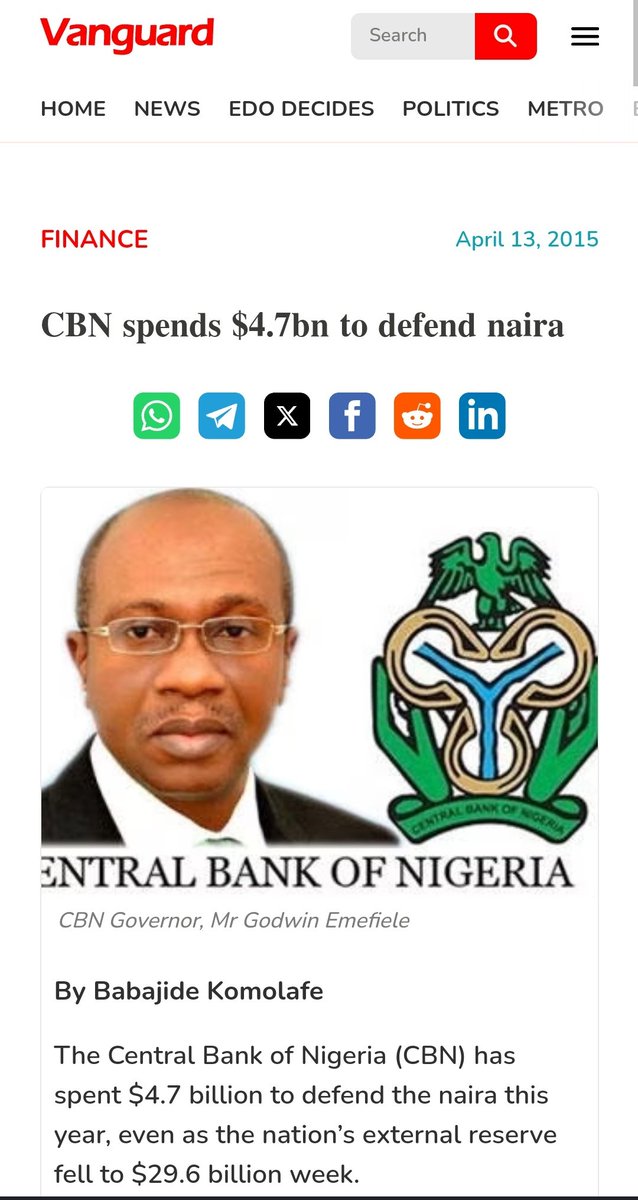 fimiletoks's tweet photo. Why did you omit the fact that Nigeria was blowing its reserves to defend the Naira and keep the pegged rate low. As of 2010, Emir Sanusi, the CBN governor, had begun to shout that it wasn't sustainable and the country was going to go bankrupt. 

We had spent $28bn out of our foreign reserves to defend the Naira between 2007 and 2010. And we continued to defend it with billions of dollars until 2023. 

During the period of oil boom, when other countries made money and invested in their country. We spent our oil boom receipt on FX subsidy. We wasted $28bn in 3 years. No roads, no rail, no electricity, no healthcare, no schools, no security. That's fine. Just keep the fx rate low so that people like you can travel. 

Do you know what $28bn could have achieved in 2010? 

-  20  lagos Blue Line rail
-  14 Lagos Ibadan rail line across the country
-   3 Dangote Refineries
-  5 Lagos calabar coastal highway
-  20 Lekki deep sea port at $1.5bn each
-  20 Lagos Ibadan expressway at $1bn each
-  5 NLNG gas trains

Some of this money was borrowed, and some we had to sell oil in advance. You can't do abracadabra with fx rates. If you fix it at a price, you must defend it. You either defend it with your reserves or borrow to defend it. The FG has been defending the Naira since 1980. 

Estimates suggest that we had spent $150bn to defend the Naira in 20 years ( 2002 - 2022 ). Don't ask for development or infrastructure. You have eaten it, go and collect your development from CBN and BDCs.