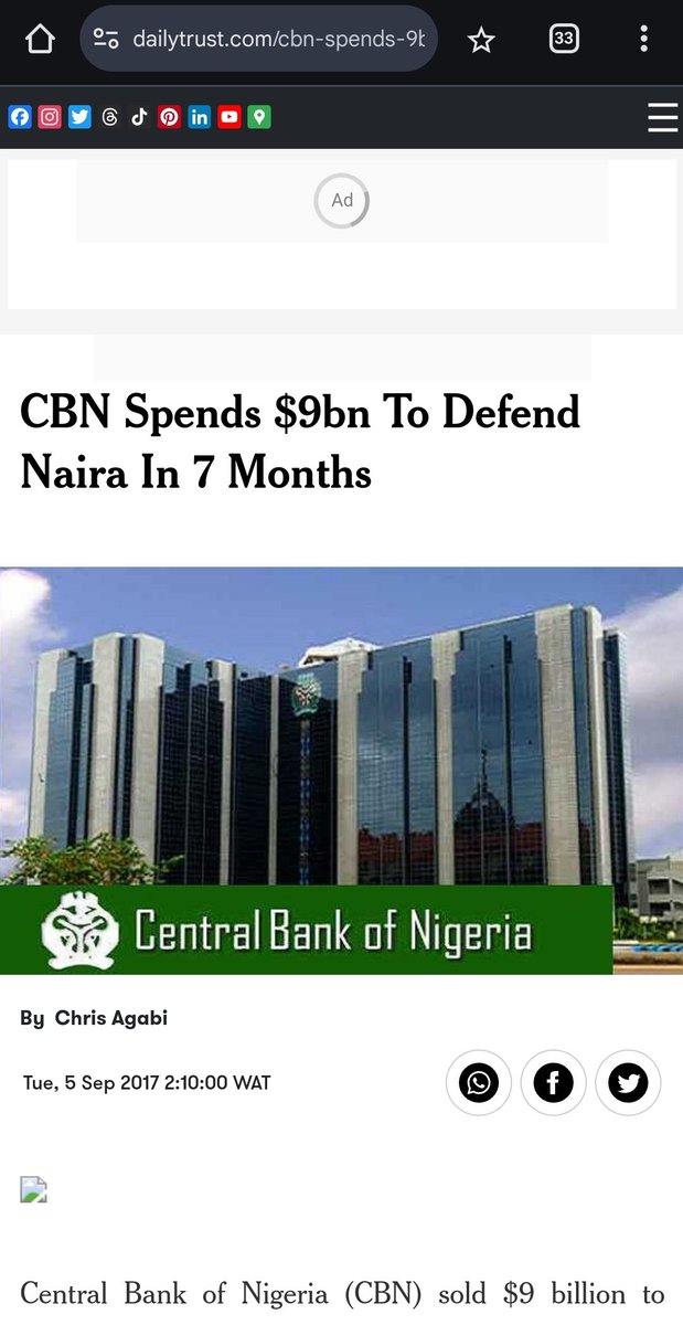 fimiletoks's tweet photo. Why did you omit the fact that Nigeria was blowing its reserves to defend the Naira and keep the pegged rate low. As of 2010, Emir Sanusi, the CBN governor, had begun to shout that it wasn't sustainable and the country was going to go bankrupt. 

We had spent $28bn out of our foreign reserves to defend the Naira between 2007 and 2010. And we continued to defend it with billions of dollars until 2023. 

During the period of oil boom, when other countries made money and invested in their country. We spent our oil boom receipt on FX subsidy. We wasted $28bn in 3 years. No roads, no rail, no electricity, no healthcare, no schools, no security. That's fine. Just keep the fx rate low so that people like you can travel. 

Do you know what $28bn could have achieved in 2010? 

-  20  lagos Blue Line rail
-  14 Lagos Ibadan rail line across the country
-   3 Dangote Refineries
-  5 Lagos calabar coastal highway
-  20 Lekki deep sea port at $1.5bn each
-  20 Lagos Ibadan expressway at $1bn each
-  5 NLNG gas trains

Some of this money was borrowed, and some we had to sell oil in advance. You can't do abracadabra with fx rates. If you fix it at a price, you must defend it. You either defend it with your reserves or borrow to defend it. The FG has been defending the Naira since 1980. 

Estimates suggest that we had spent $150bn to defend the Naira in 20 years ( 2002 - 2022 ). Don't ask for development or infrastructure. You have eaten it, go and collect your development from CBN and BDCs.