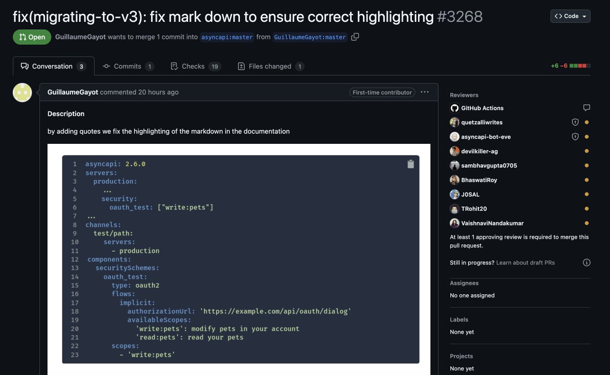 C'est fait, l'équipe <a href="/zatsit_/">𝘇𝗮𝘁𝘀𝗶𝘁</a> vient d'effectuer sa première contribution pour <a href="/hacktoberfest/">Hacktoberfest</a> 2024. Chaque PR compte, même celles qui corrigent des éléments de documentation. En voici l'exemple parfait : github.com/asyncapi/websi….