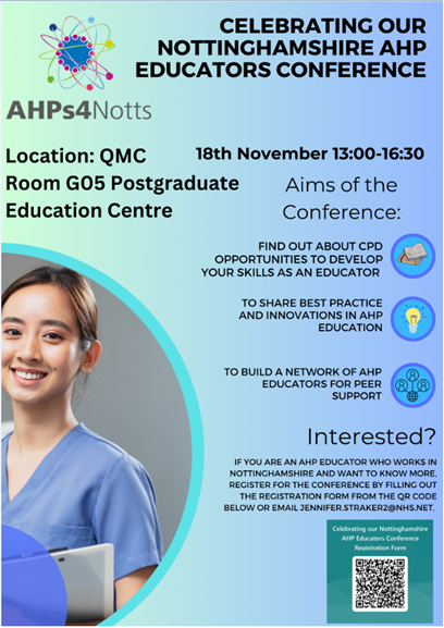 AHPs4Notts (@ahps4notts) on Twitter photo FREE 👀 Event for AHP Clinical Educators from ALL health and social care providers in Nottingham and Nottinghamshire!
Organised by <a href="/strakerjen/">Jennifer Straker</a> and colleagues at <a href="/NUH_AHPs/">NUH Allied Health Professionals</a>
Scan the QR code to sign up! FREE 👀 Event for AHP Clinical Educators from ALL health and social care providers in Nottingham and Nottinghamshire!
Organised by <a href="/strakerjen/">Jennifer Straker</a> and colleagues at <a href="/NUH_AHPs/">NUH Allied Health Professionals</a>
Scan the QR code to sign up!