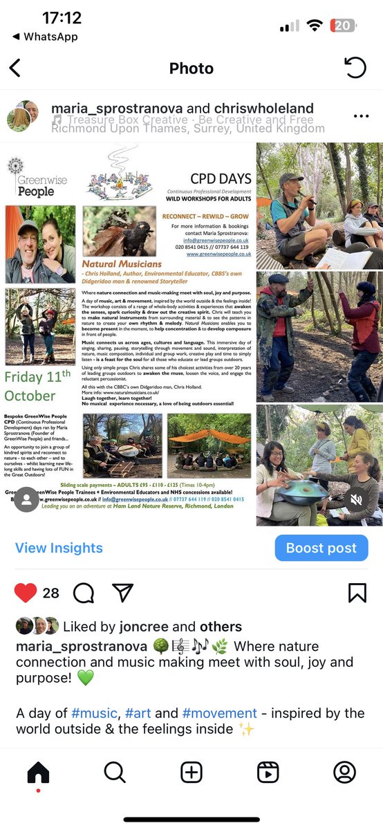 🌳🎶JOIN US Next Fri11Oct - Where #natureconnection &amp; #music making meet with soul, joy &amp; purpose!💚A day of #music, #art &amp; #movement - inspired by the world outside &amp; the feelings inside✨
“Music connects us across ages, cultures &amp; language!”
🌿To book: bit.ly/47Lv0d4