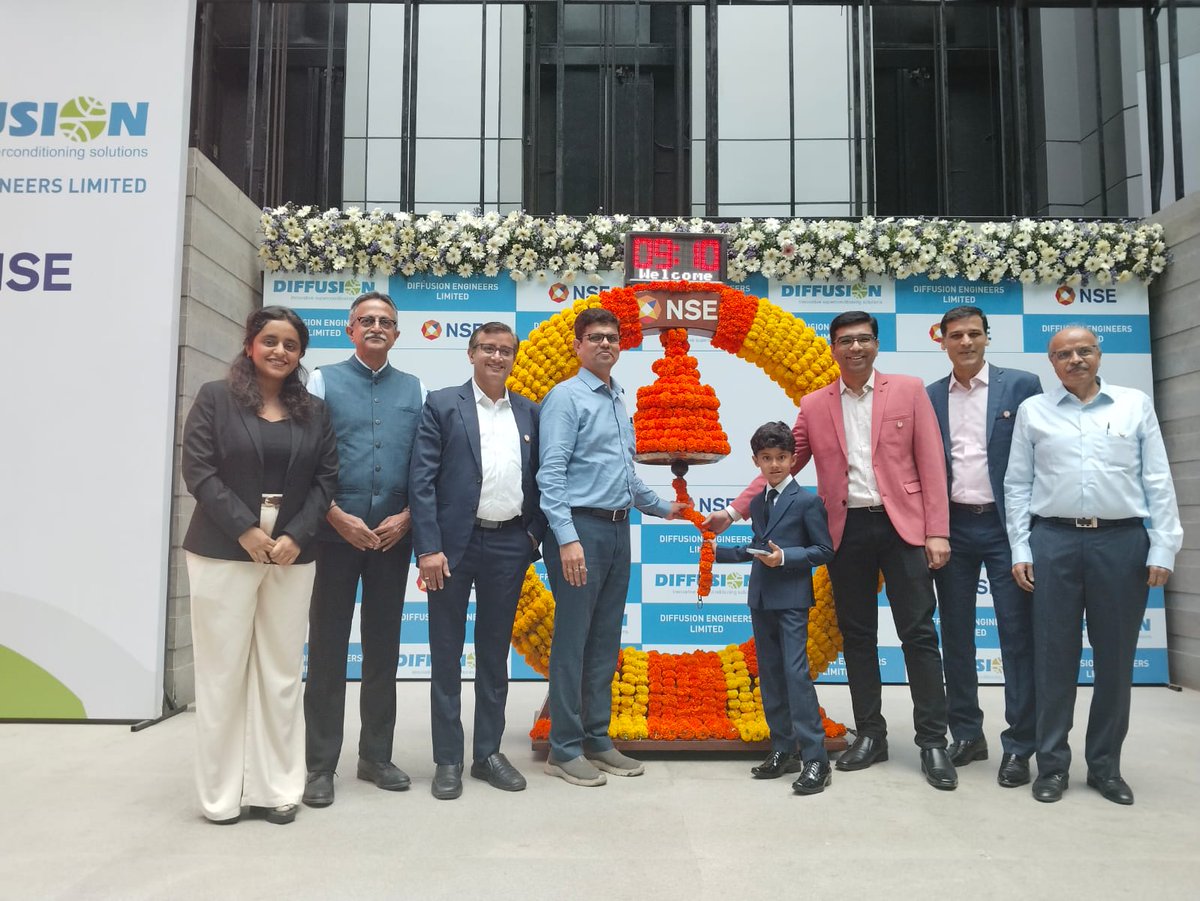 iamriteshmehta's tweet image. A blockbuster listing of #DiffusionEngineersIPO today at Stock exchanges...
Glad to be associated with the company for 20+ yrs giving best of our professional services...

Congratulations &amp;amp; Wishing a brighter future....
