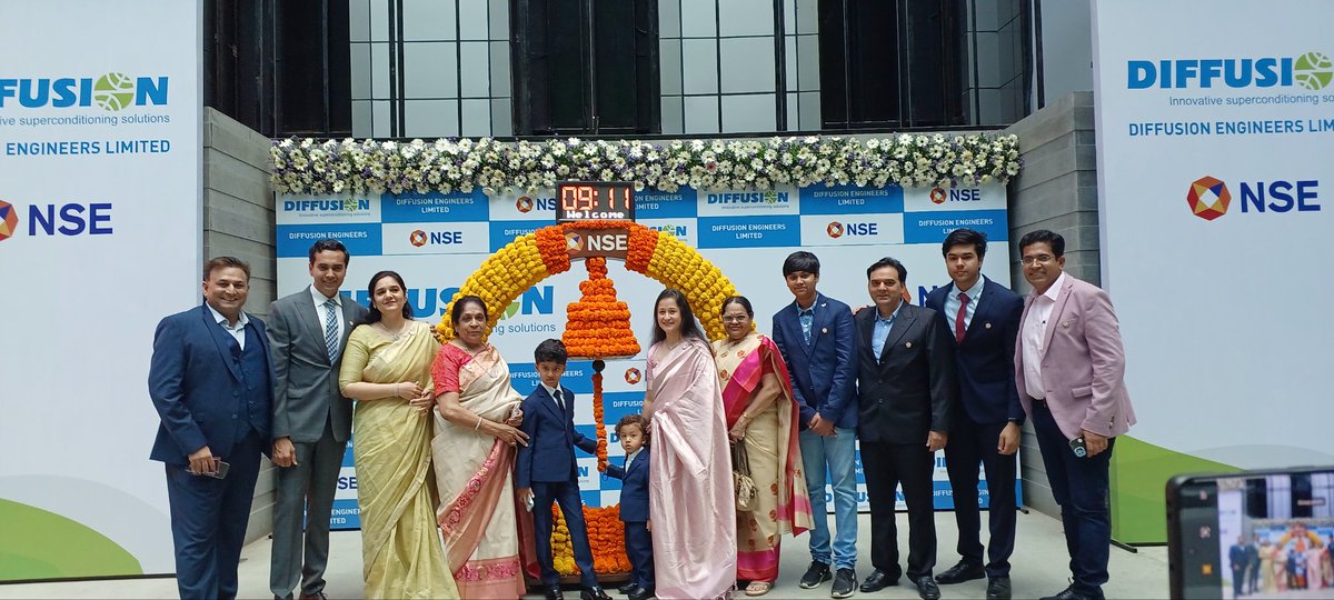 iamriteshmehta's tweet image. A blockbuster listing of #DiffusionEngineersIPO today at Stock exchanges...
Glad to be associated with the company for 20+ yrs giving best of our professional services...

Congratulations &amp;amp; Wishing a brighter future....