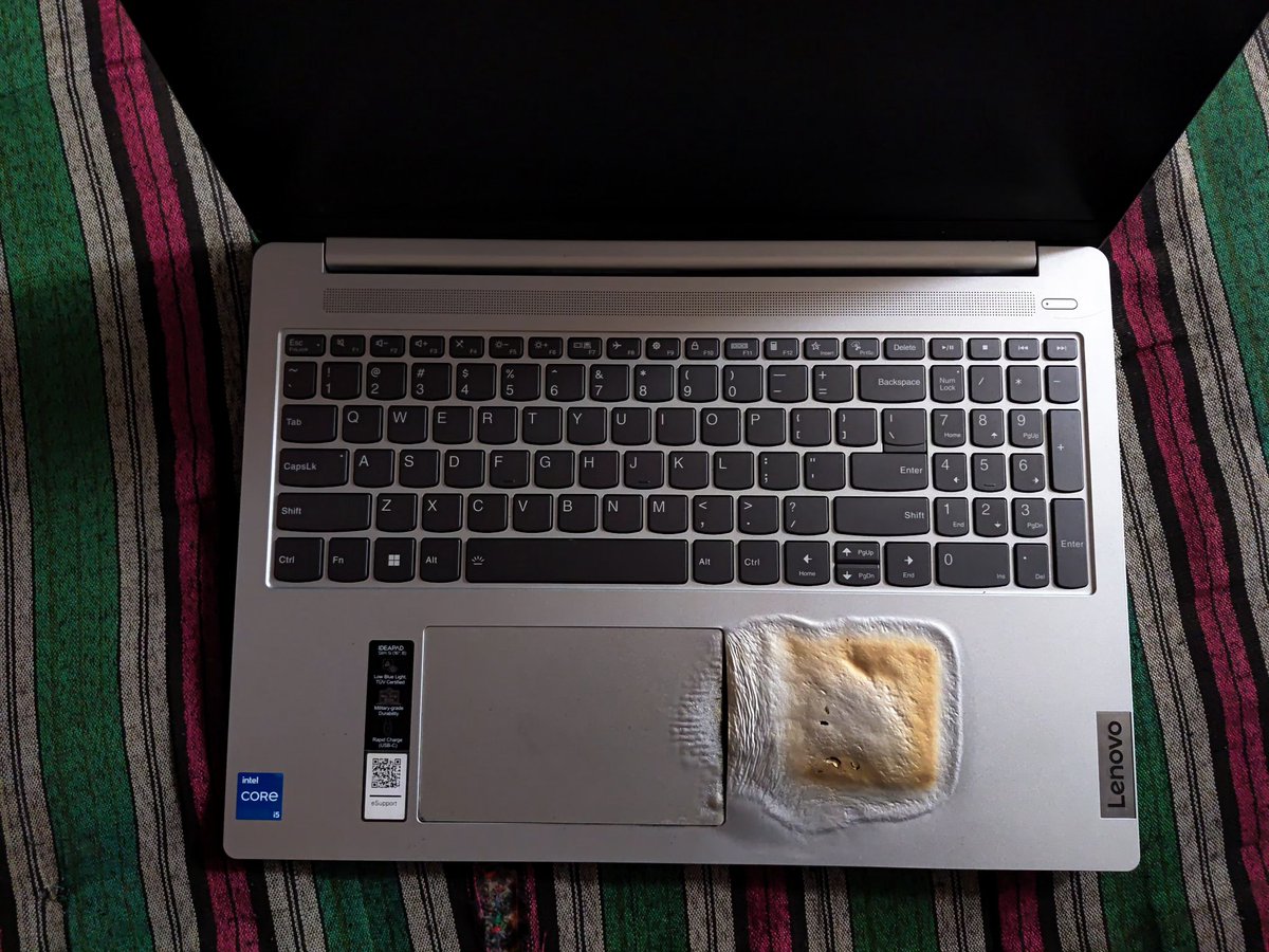 NikhilVarsur's tweet photo. This is lenovo's product which BLASTS when you are using it within less then a month of purchase. Never buy lenovo's laptop. Premium care support is the worst. More then 20 days has passed nothing has happened. @Lenovo_in @jagograhakjago @Apple @ASUSIndia @Dell_IN @SamsungIndia https://t.co/qEQMpOhxRa