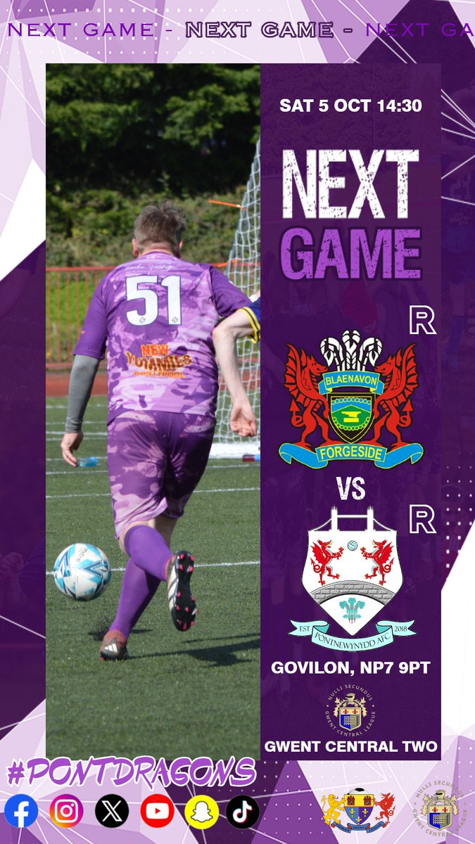 Pontnewynydd AFC (@pontnewynyddafc) on Twitter photo ββΊβΊββΊββΉ β»βΎβββββΊβ
<a href="/PontnewynyddAFC/">Pontnewynydd AFC</a> host <a href="/BrynmawrUnited/">Brynmawr United FC</a> at #Theruffets in Gwent Prem action.
<a href="/forgesideafc/">Forgeside AFC</a> host <a href="/PontnewynyddAFC/">Pontnewynydd AFC</a> Reserves in <a href="/LeagueGwent/">GwentCentralLeague</a> Division Two.
YouTube: bit.ly/3yWZSYx
#pontdragons ββΊβΊββΊββΉ β»βΎβββββΊβ
<a href="/PontnewynyddAFC/">Pontnewynydd AFC</a> host <a href="/BrynmawrUnited/">Brynmawr United FC</a> at #Theruffets in Gwent Prem action.
<a href="/forgesideafc/">Forgeside AFC</a> host <a href="/PontnewynyddAFC/">Pontnewynydd AFC</a> Reserves in <a href="/LeagueGwent/">GwentCentralLeague</a> Division Two.
YouTube: bit.ly/3yWZSYx
#pontdragons