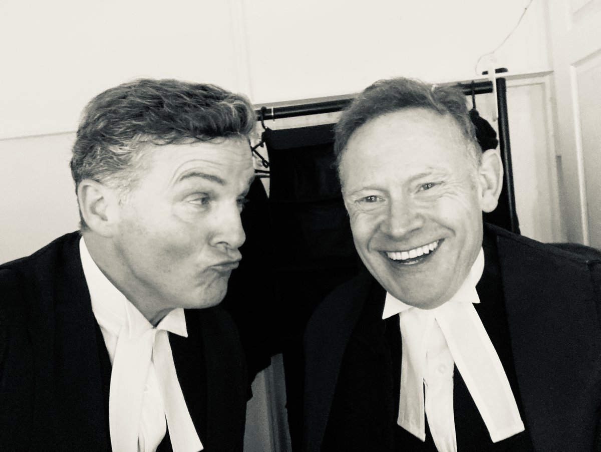 DBrucelockhart's tweet image. Now... and then! Wonderful to be back in @witnessplayLDN sparring with the magnificent @RobertHands7 after our many years touring the world with @PropellerTheatr! 

@agathachristie #Witnessfortheprosecution