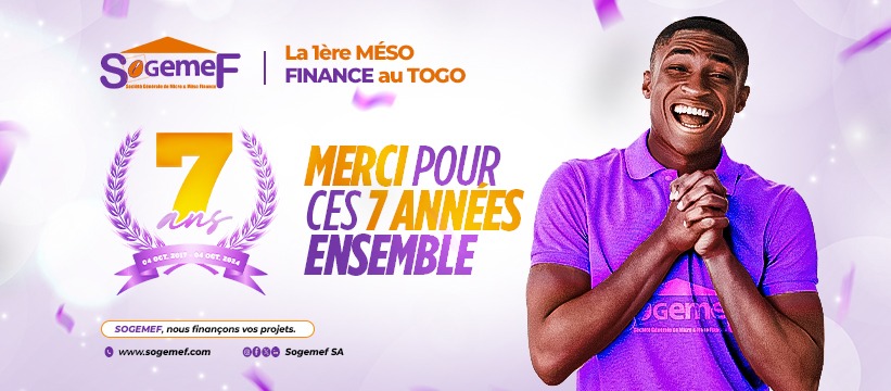 SogemefSa's tweet photo. C'est avec joie que nous célébrons aujourd'hui 04 octobre 2024 notre 7e anniversaire. 

Merci de faire partie de cette belle aventure ! ✨

SOGEMEF, nous finançons vos projets.
#anniversaire #Sogemef #mesofinance #04octobre2024 #lome #Kara #kpalime #meilleursvœux https://t.co/5feZyPQs8n