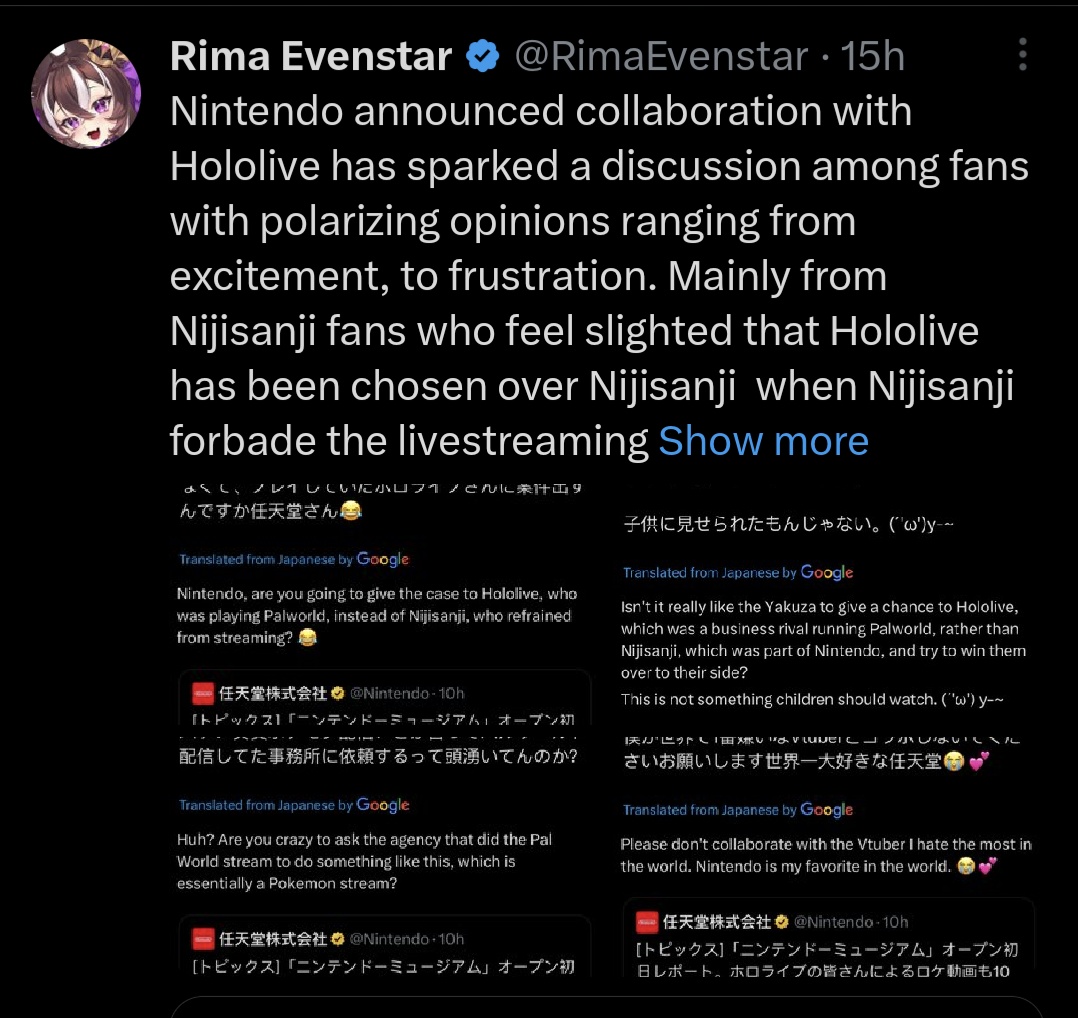 NBinted's tweet photo. This is completely false. It takes five seconds to verify that these accounts aren't VTuber fans, let alone Niji fans.

Rima Evenstar is either extremely stupid and did no research or is purposely lying to create fandom conflict. https://t.co/QdrUaV7WwF