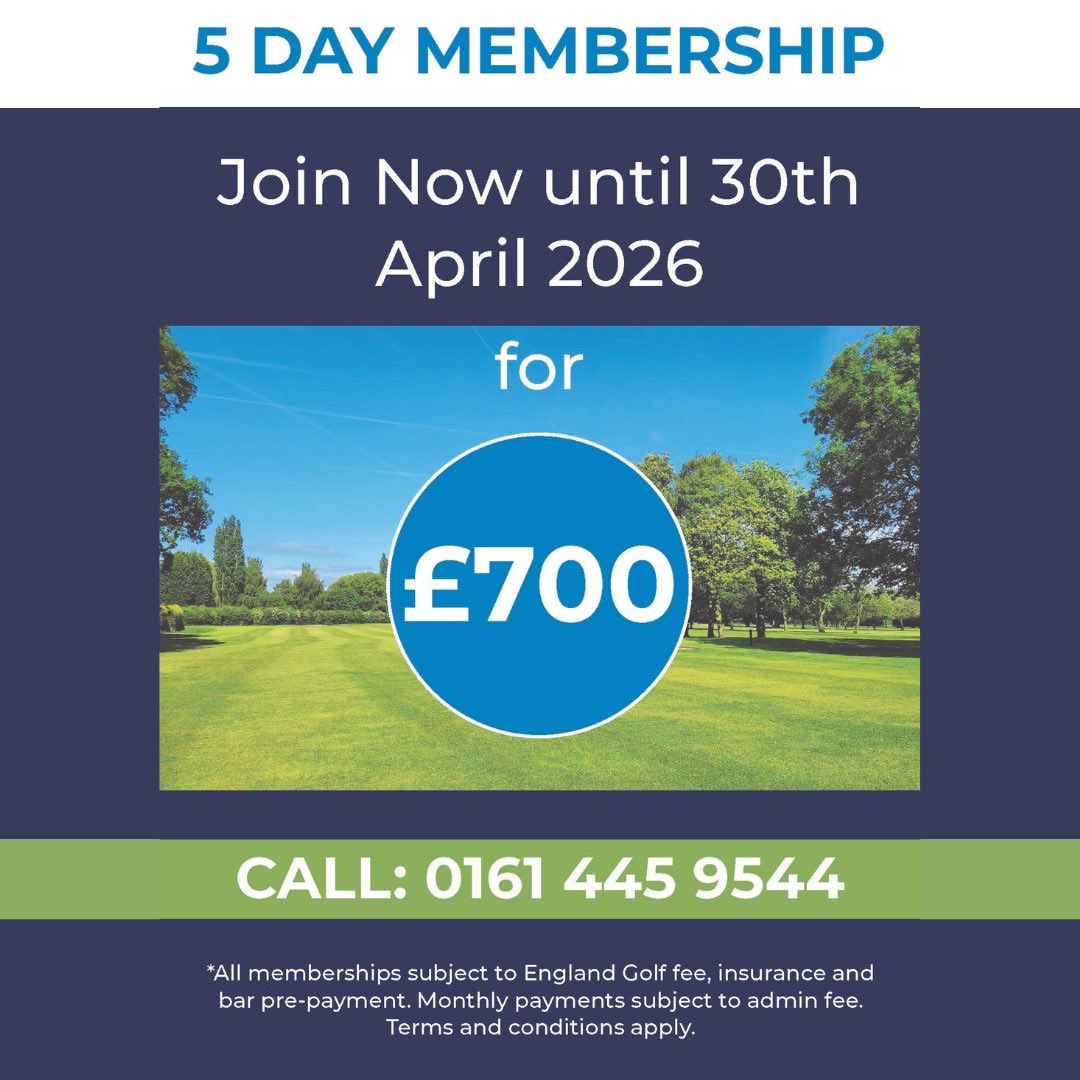 18+ months unlimited golf ( Mon -Fri ) for less than £40 per month (monthly payments available ). Beautiful ,mature parkland course , top facilities , full programme of midweek events &amp; comps .This is an exceptional offer - don’t miss out #golf #Manchester #Didsbury