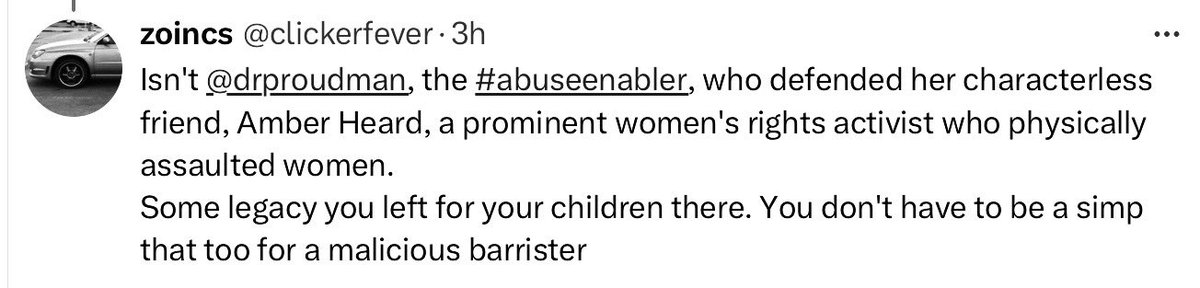 clickerfever's tweet photo. @cpnStarkiller Again, calling you out for simping for that #abuseenabler who defends her friend characterless #AmberHeard who assaulted women isn't "stalking" 
Its simply calling you out for being a simp. 
Try attaching those screenshots where you tried to manipulative to favor that hypocrite. https://t.co/R2ZPKSFscj