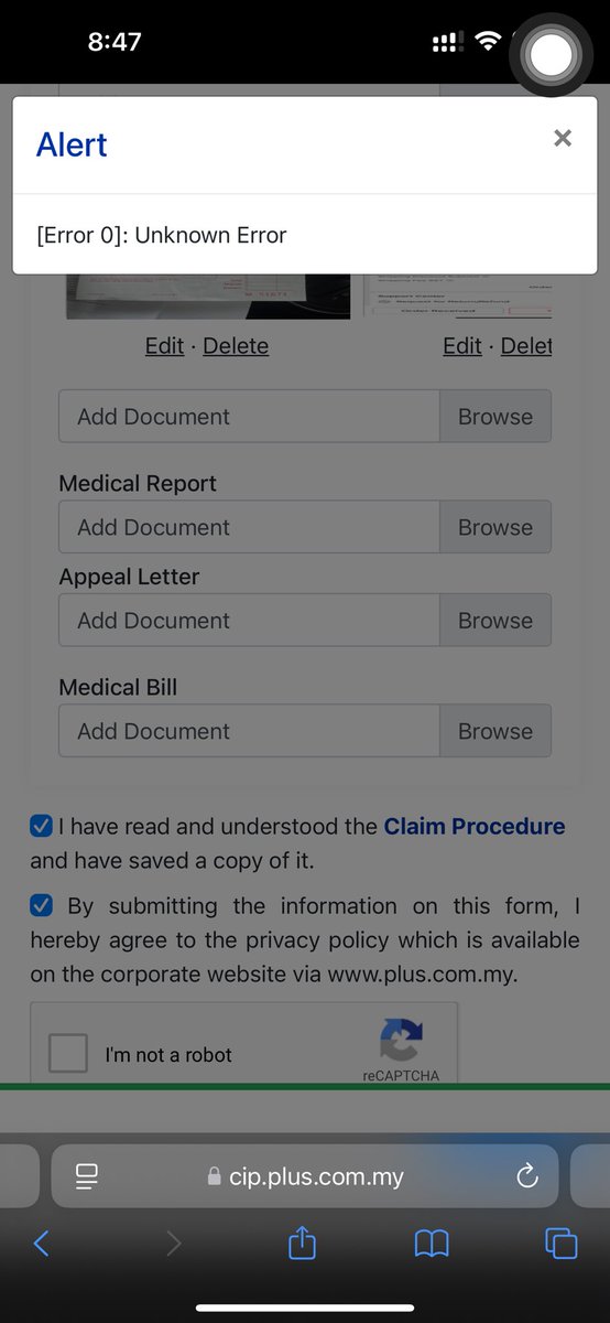 Zulfazli_Azimat's tweet photo. @plus2u Assalamualaikum dan selamat petang pihak plus.Untuk pengetahuan anda saya dah cuba banyak kali submit claim kerosakan kenderaan tetapi error. Mohon pihak plus ambik maklum dan tindakan. https://t.co/aBjL30cy94
