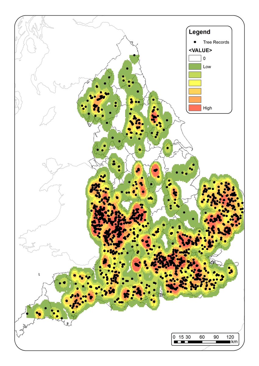 The Ancient Oaks of England:

Distribution and density map of 3,300 oaks in England with a girth greater than 6 metres

Map production: Justin Moat, GIS Unit, Royal Botanic Gardens, Kew.