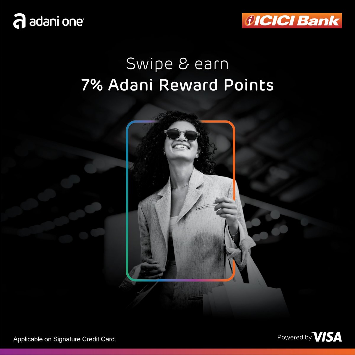 Adani_One's tweet image. Unlock the perks! The #AdaniOne @ICICIBank Credit Card, powered by @Visa_IND  can be a game changer when used wisely. Enjoy flight vouchers, movie tickets, airport services, lounge access, reward points, and more. Apply now at bit.ly/3ZQj7Sz

#RewardingExperiences