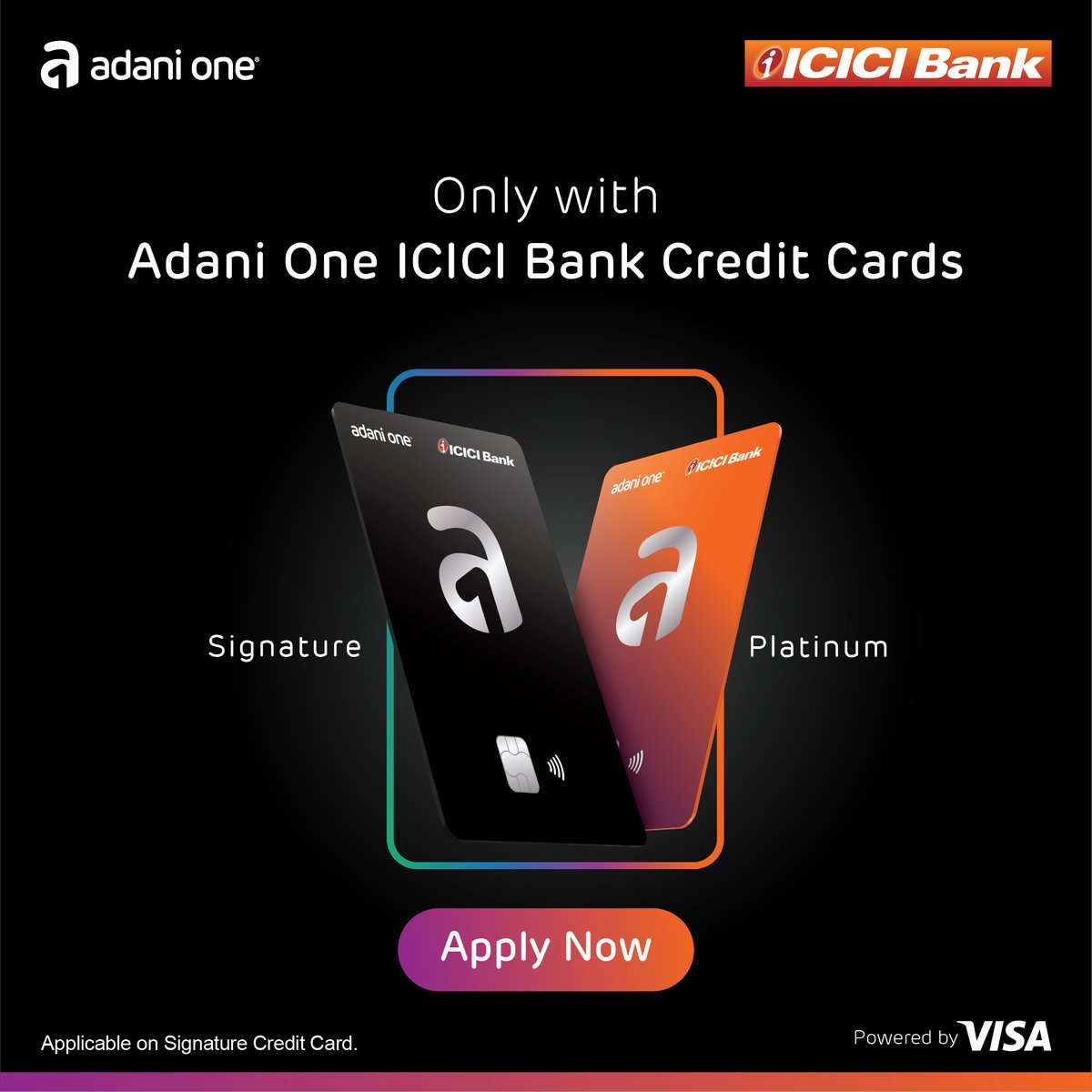 Adani_One's tweet image. Unlock the perks! The #AdaniOne @ICICIBank Credit Card, powered by @Visa_IND  can be a game changer when used wisely. Enjoy flight vouchers, movie tickets, airport services, lounge access, reward points, and more. Apply now at bit.ly/3ZQj7Sz

#RewardingExperiences