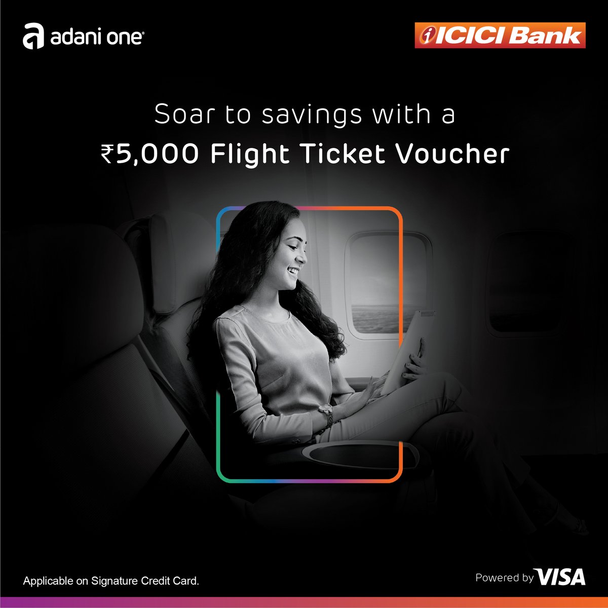 Adani_One's tweet image. Unlock the perks! The #AdaniOne @ICICIBank Credit Card, powered by @Visa_IND  can be a game changer when used wisely. Enjoy flight vouchers, movie tickets, airport services, lounge access, reward points, and more. Apply now at bit.ly/3ZQj7Sz

#RewardingExperiences