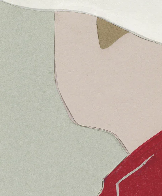 視線 . 310x250mm 2024 Collage with colored paper, colored pencil, acrylic board