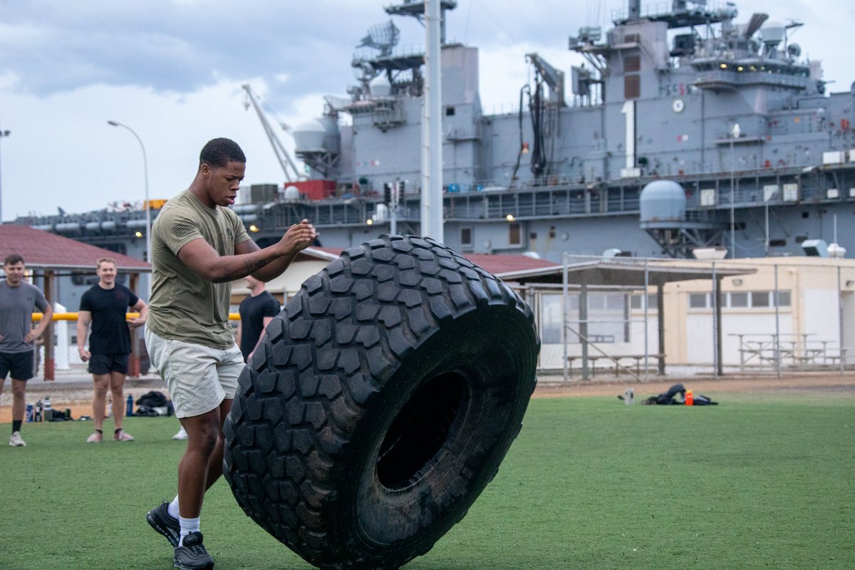 taskforce61_2's tweet image. U.S. Marines with the 24th MEU SOC participate in a strongman competition, flipping tires at Naval Support Activity Souda Bay, Greece. The Wasp ARG-24th MEU SOC is on a scheduled deployment, promoting regional stability and deterring aggression. 

📸Photo: Cpl. Elton Taylor, USMC