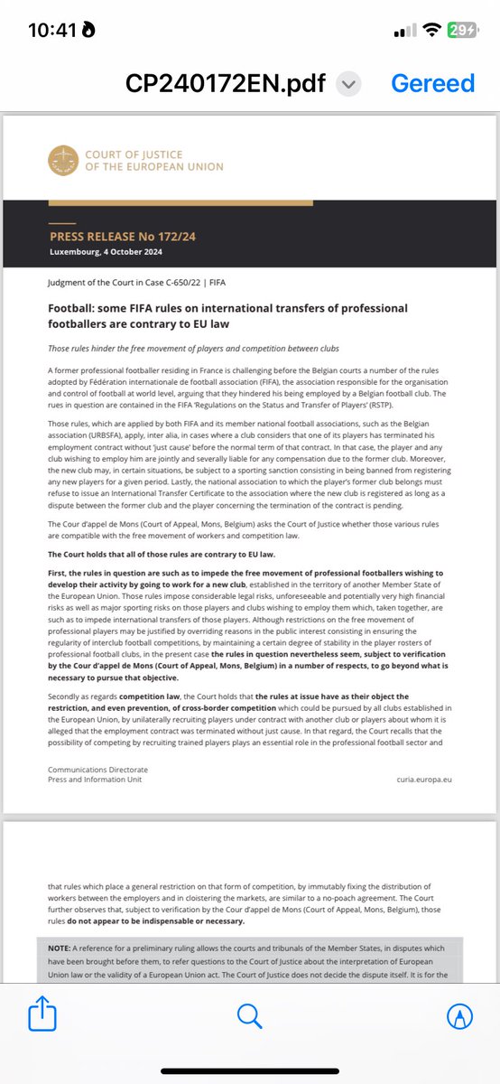 Boom. FIFA-transfer regels in strijd met EU-recht