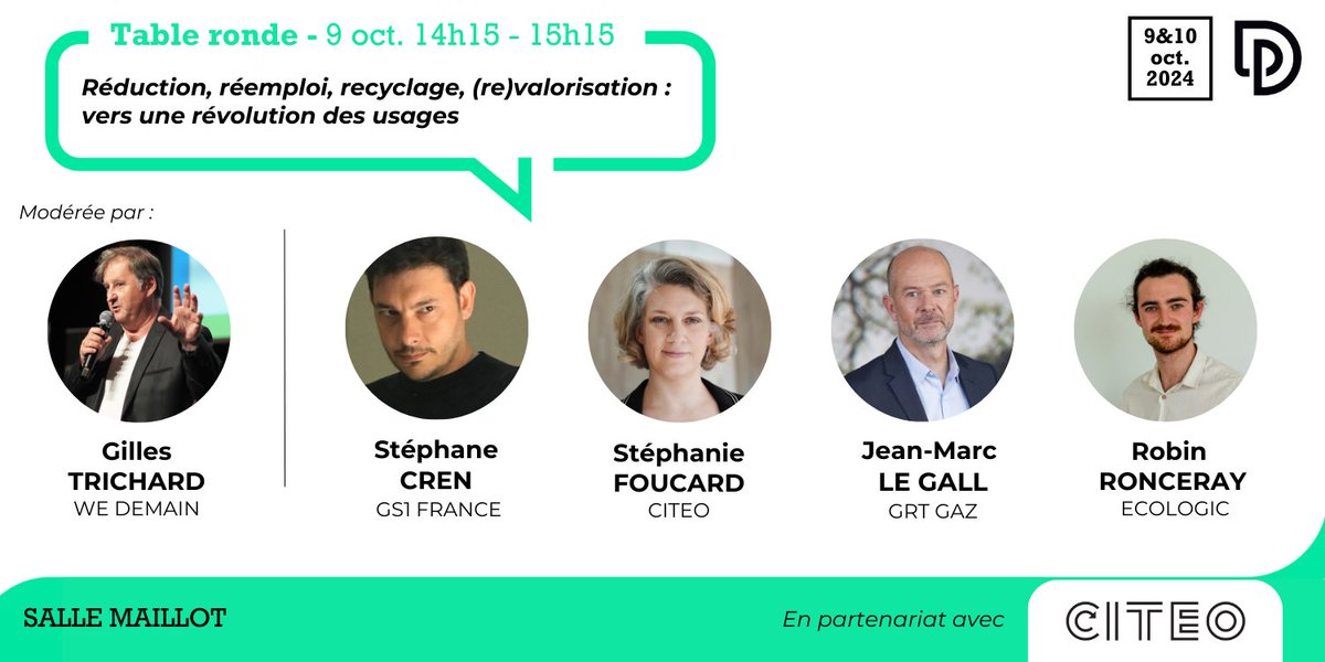 Afin de développer l'économie circulaire et les solutions "R", les acteurs économiques font face à divers défis. 🙌

📅Rdv le 9 octobre à 14h15 pour en parler !             
👉shorturl.at/TdVyt 

#PRODURABLE #economie #transitionecologique