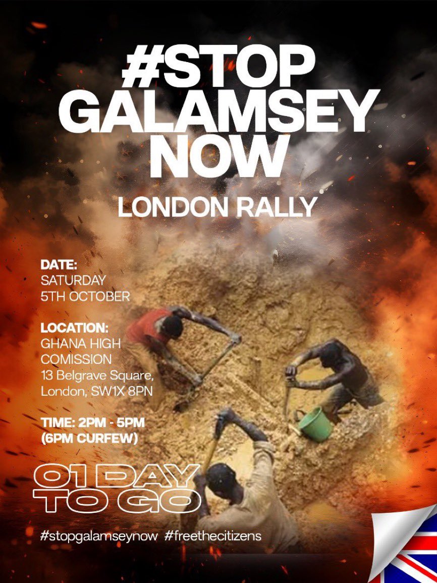 As it’s Day 2 of the Accra protest, we wish our siblings all the best, stay safe and remember to keep it as peaceful as possible, a reminder that tomorrow we stand in solidarity with you , from London ,UK
#FreetheCitizens #StopGalamseyNow