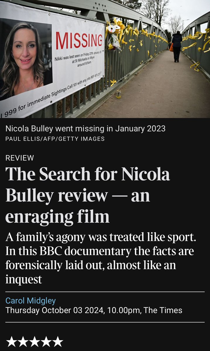 Great reviews for The Search for Nicola Bulley.