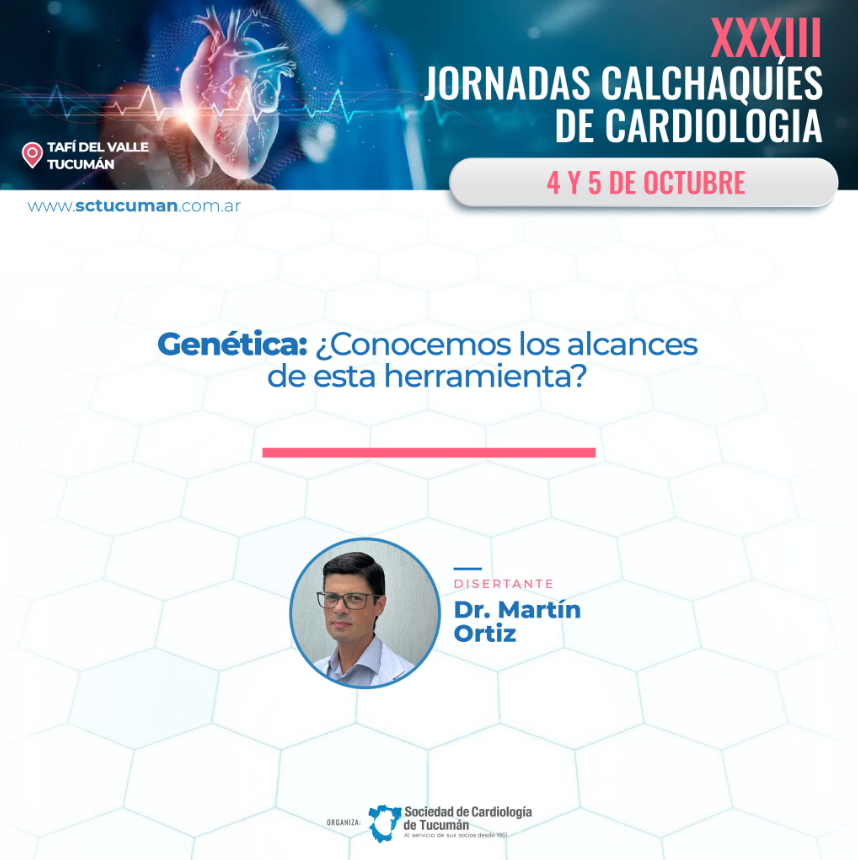 Octubre viene cargado de importantes citas sobre #cardiogenética en Argentina 🙌🏻

Hoy asistimos a la primera de ellas: las Jornadas Calchaquíes de Cardiología organizadas por la Sociedad de Cardiología de Tucumán🫀

Nuestro asesor científico, el cardiólogo Martín Ortiz-Genga,