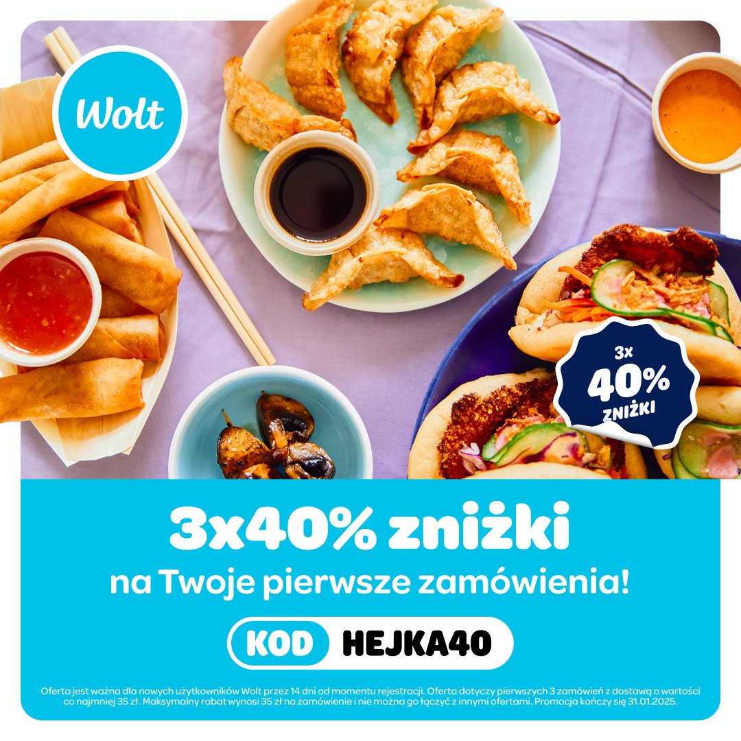 woltapp's tweet photo. Zafunduj sobie -40% na Wolt!🙌🍕